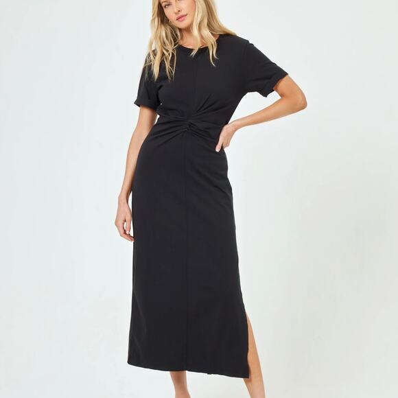 L*Space Drew Midi T-Shirt Twisted Front Dress Black Size Medium